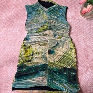 Zara Sleeveless Green and Blue Patterned Dress
